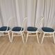 Lot de 4 chaises de salle à manger vintage en bois courbé blanc de style Ligna avec assise bleue