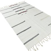 Kilim Turc Vintage Ivoire et Noir, Rayé, Déco Salon Bohème, 176X258Cm