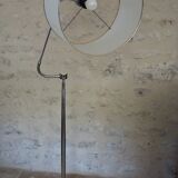 Flexible floor lamp, chrome, opaque white lampshade and metallic edges
