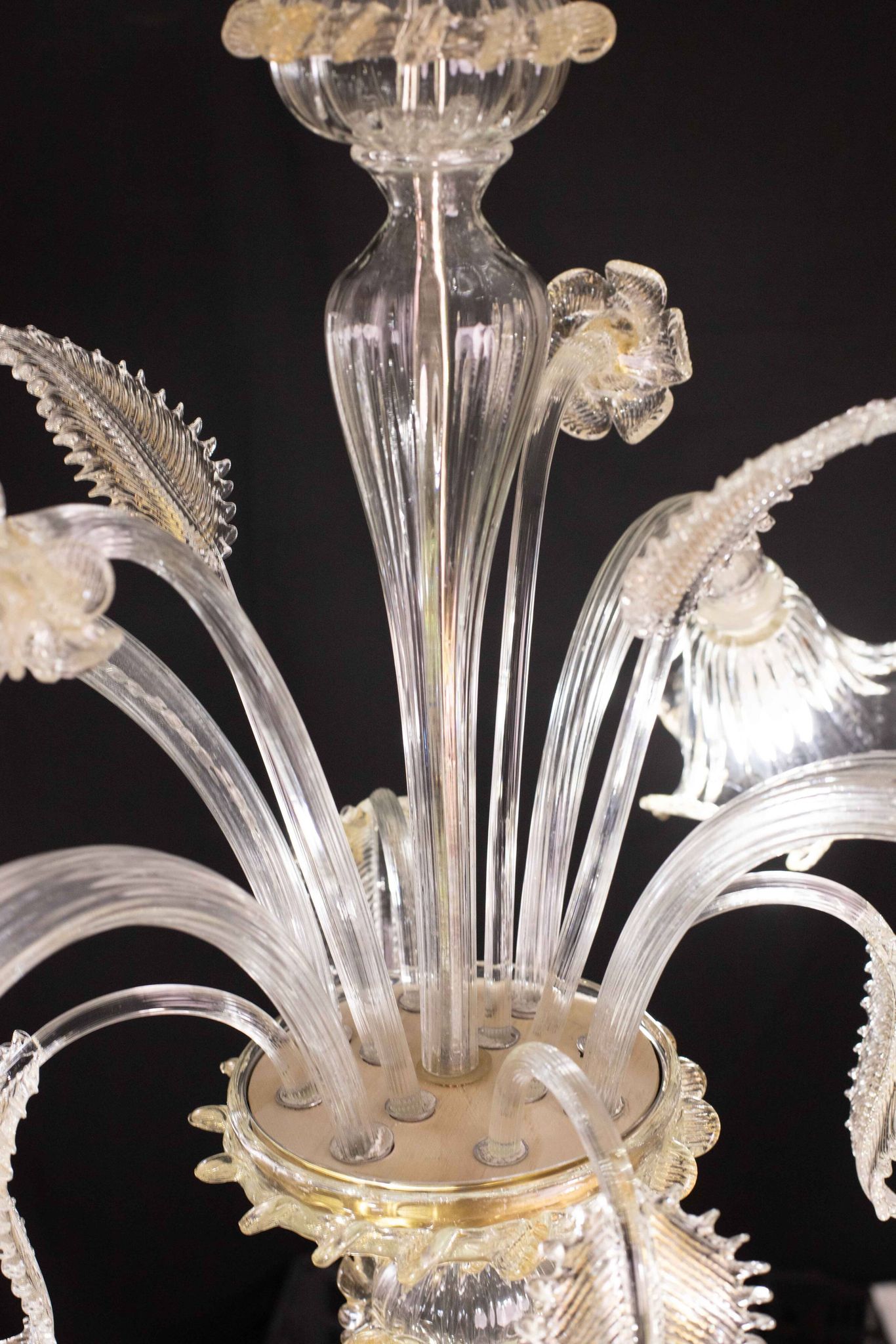 Charming vintage Venetian chandelier, transparent and gold Murano glass, 1970s