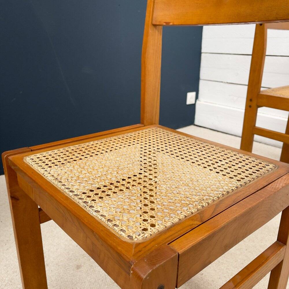 Chaises en frêne et en osier, 1950, ensemble de 4