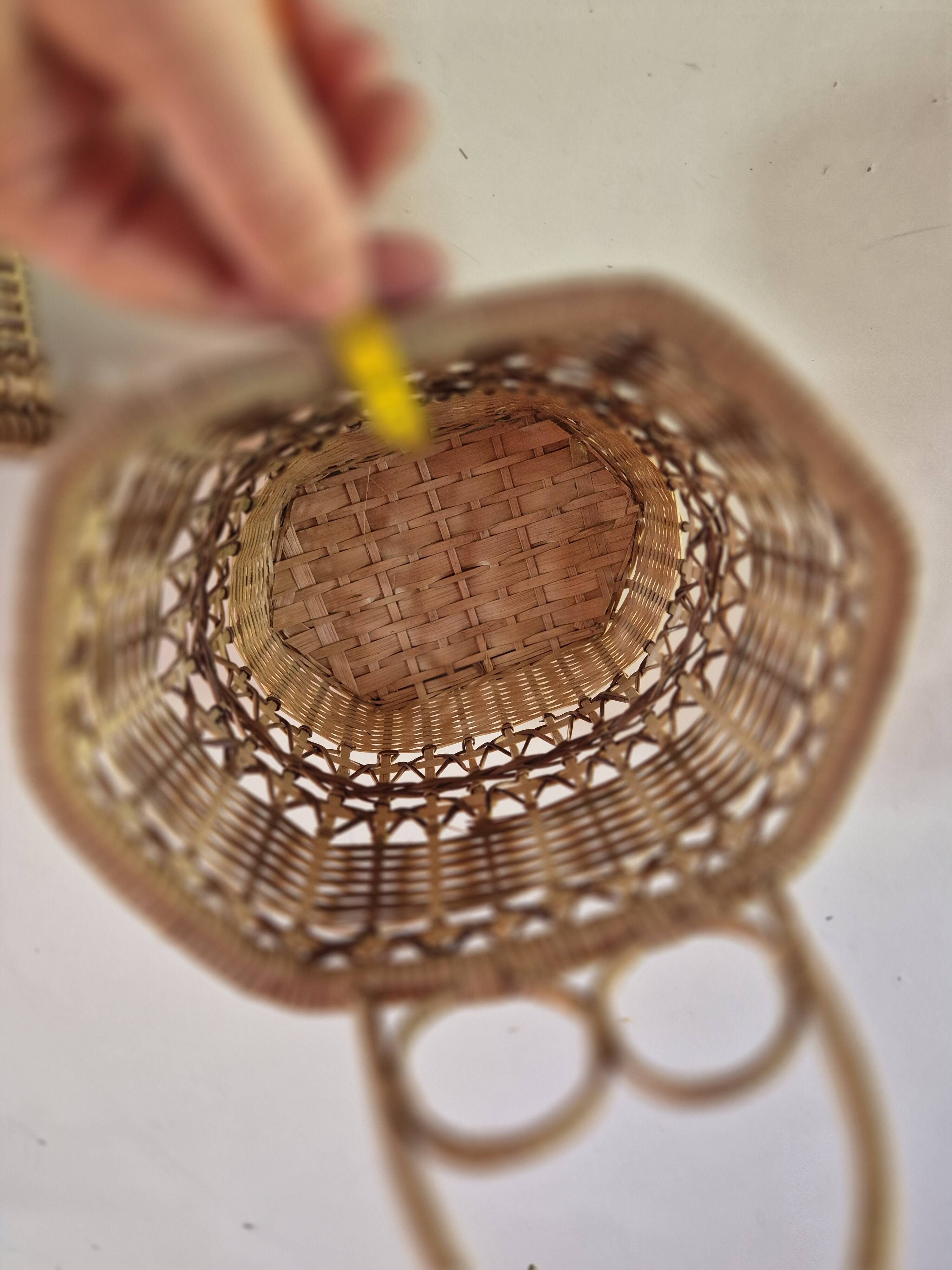 set of 2 vintage hanging rattan baskets