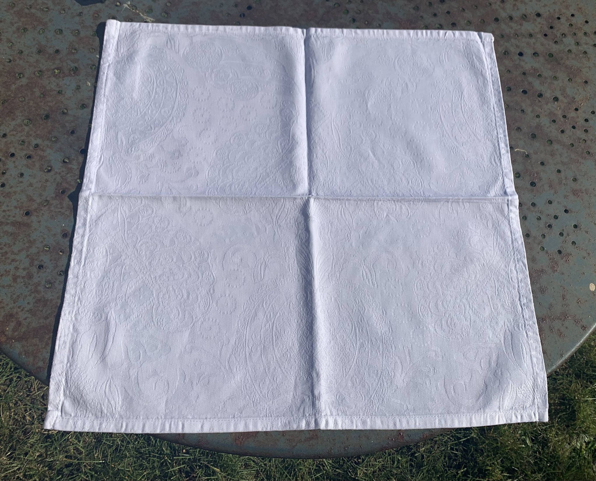 7 white damask cotton napkins, Christian Lacroix, vintage