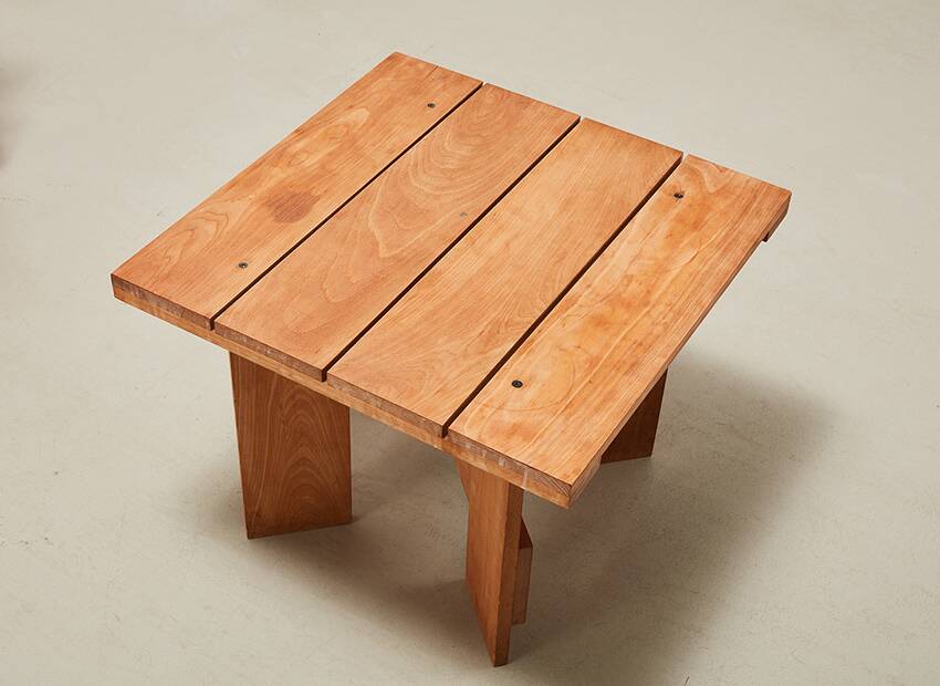 Gerrit Rietveld Pair of Crate Chairs + Table for Cassina 1934/ 1979