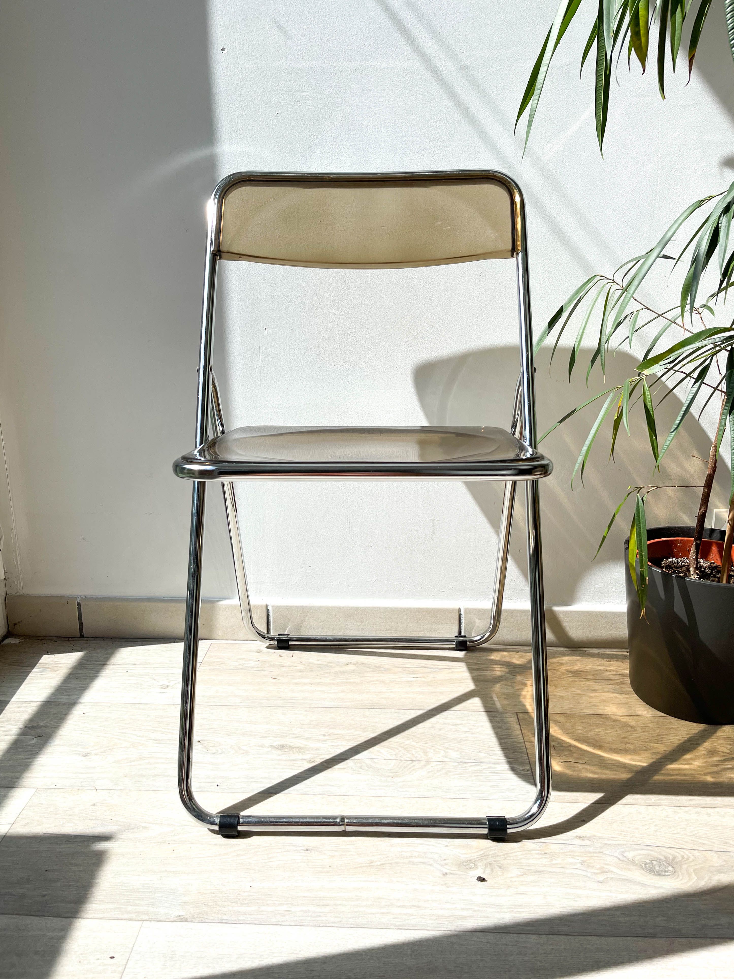 Folding chair chrome and plexi smoked 70s