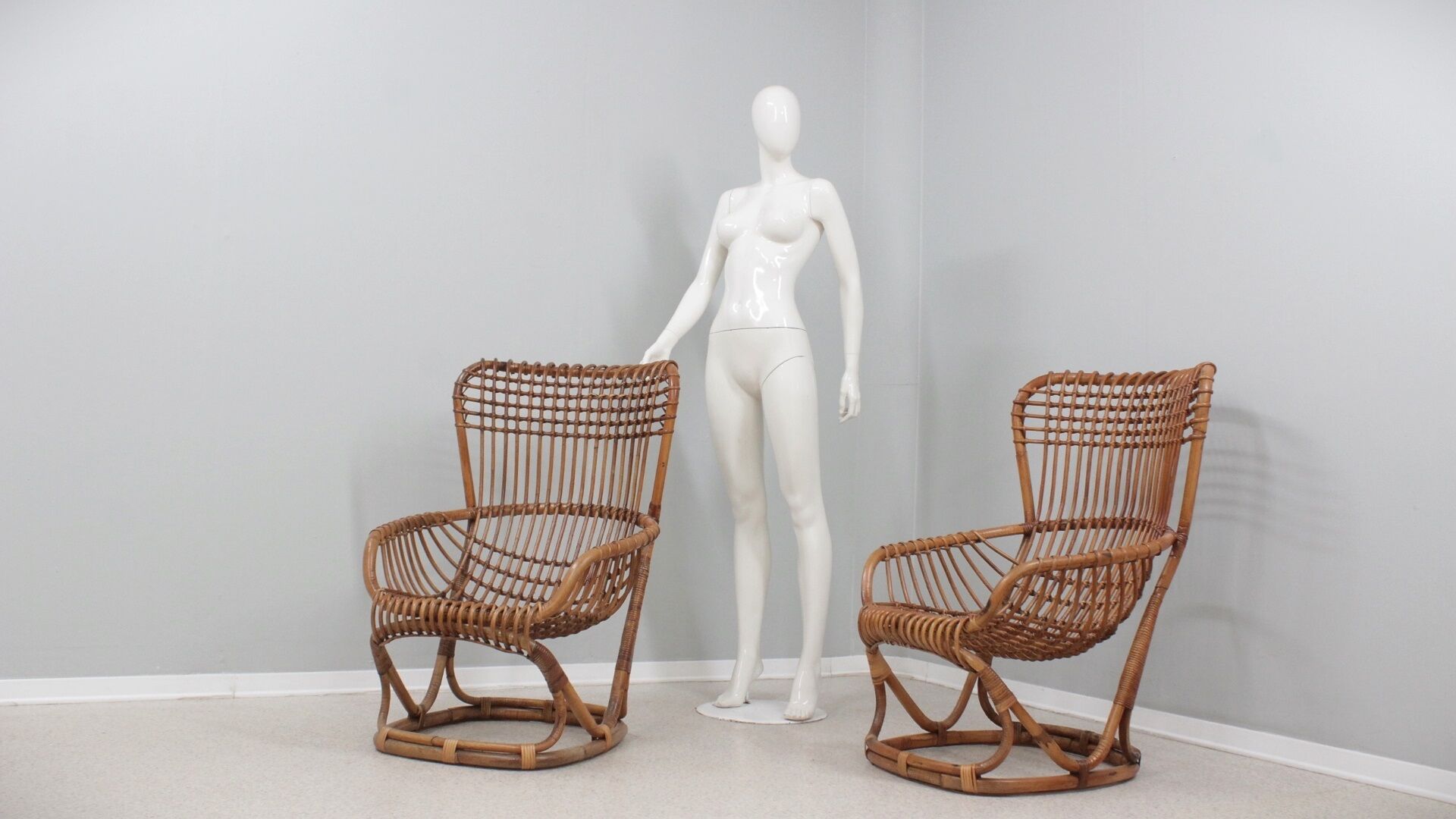 Set of 2 rattan chairs Tito Agnoli Bonacina 1960s