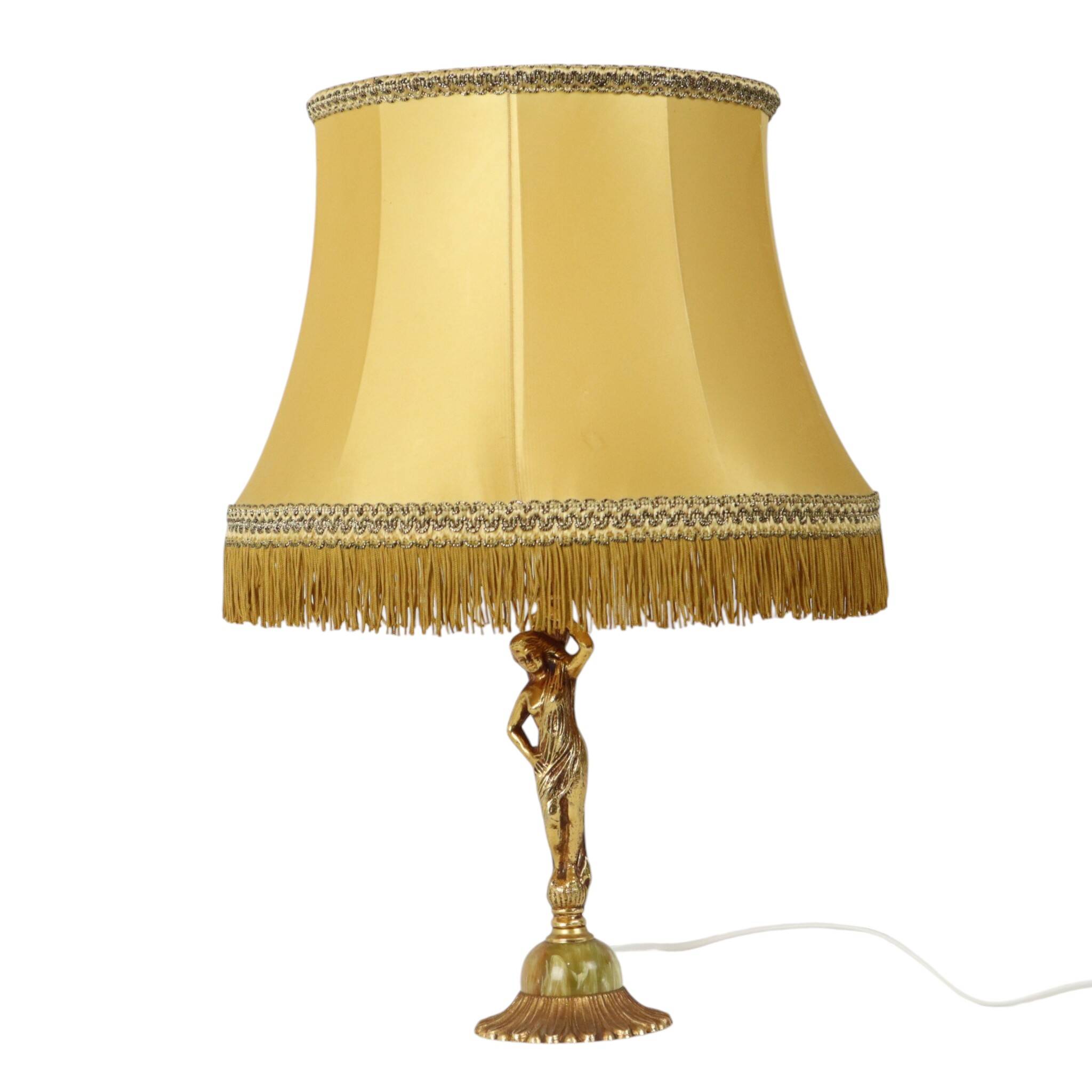 Vintage Table Lamp Female Figure Brass and Onyx Marble