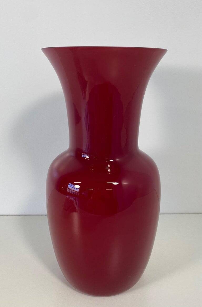 Italian Red and White Murano Glass Vase by Venini