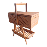Sewing box worker wood feet compass vintage Scandinavian design