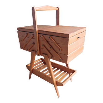 Sewing box worker wood feet compass vintage Scandinavian design