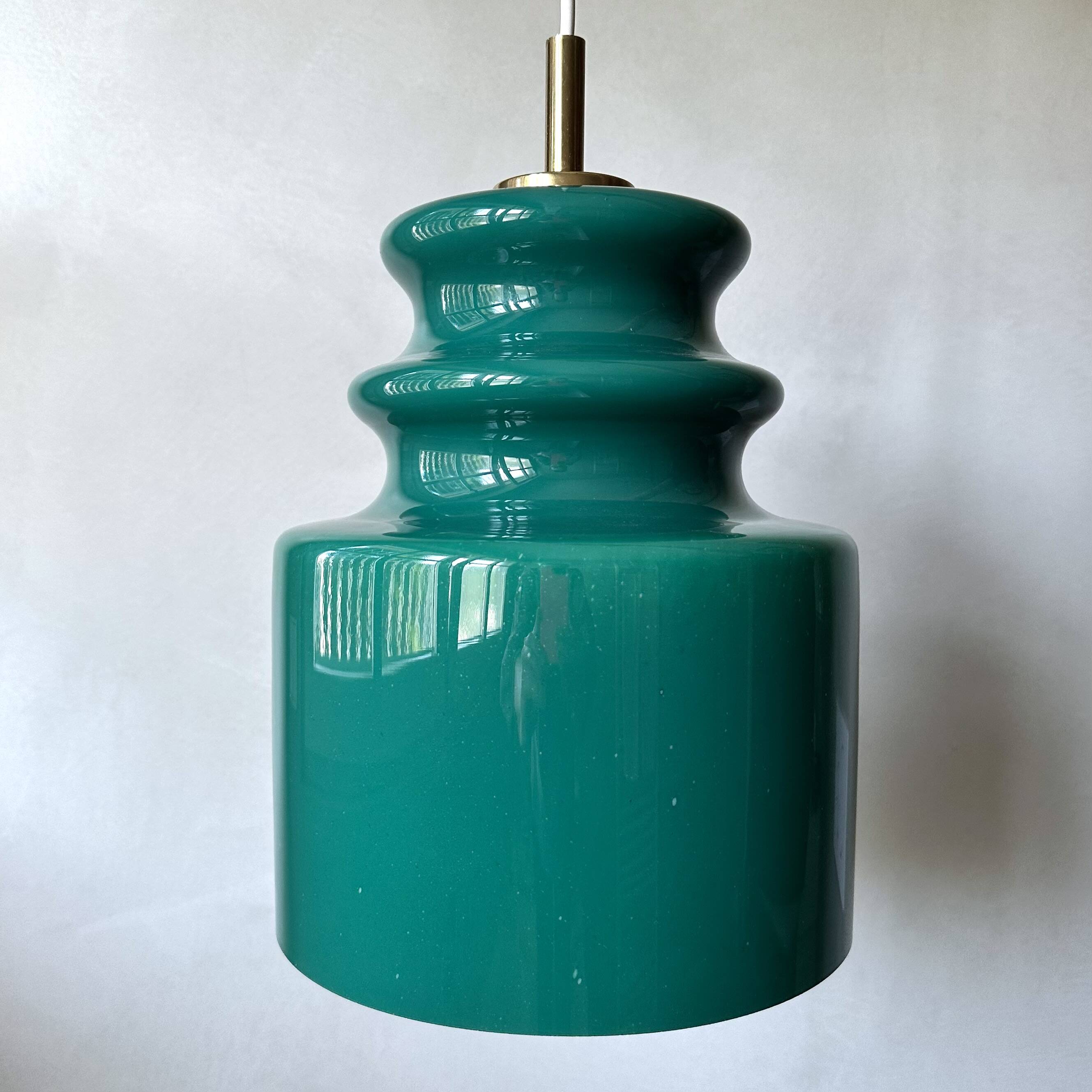 Pop Art Peill & Putzler Lamp, Green Glass Pendant Light, 1960s