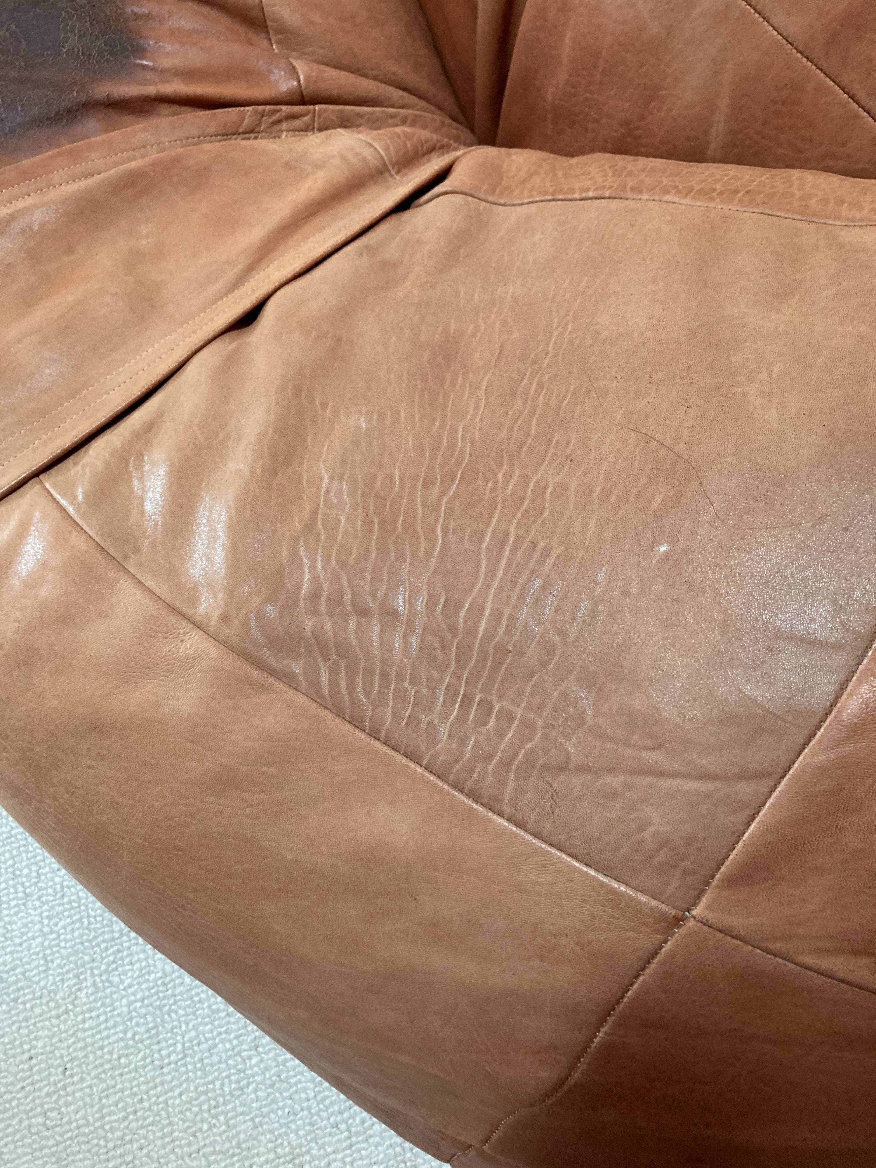 Light leather pouf sofa by Raphael Raffel for Honoré Paris