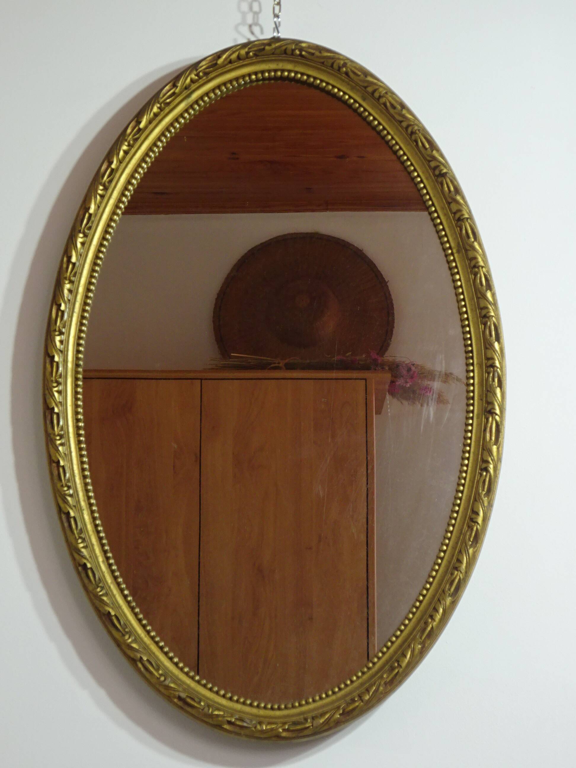 Louis XVI style golden medallion mirror, 63x41 cm