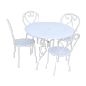 Salon de jardin 1 table 3 chaises 1 fauteuil fer forgé blanc ancien