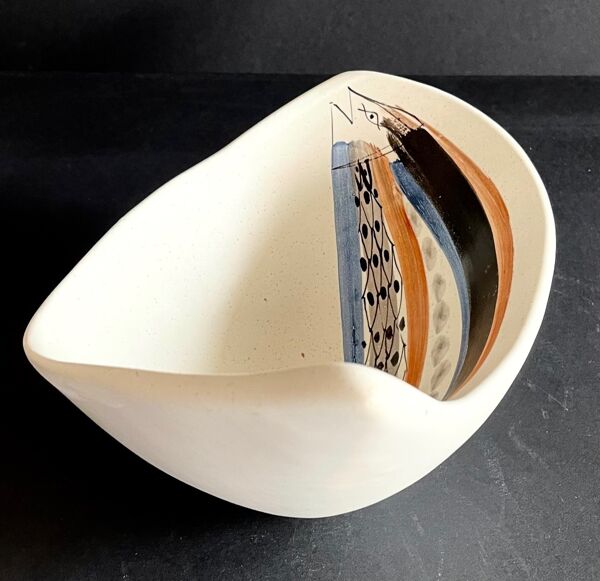 Coupe ''au poisson'' en faïence par roger capron vallauris