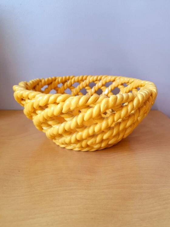 Woven ceramic fruit bowl, Antheor 1960.