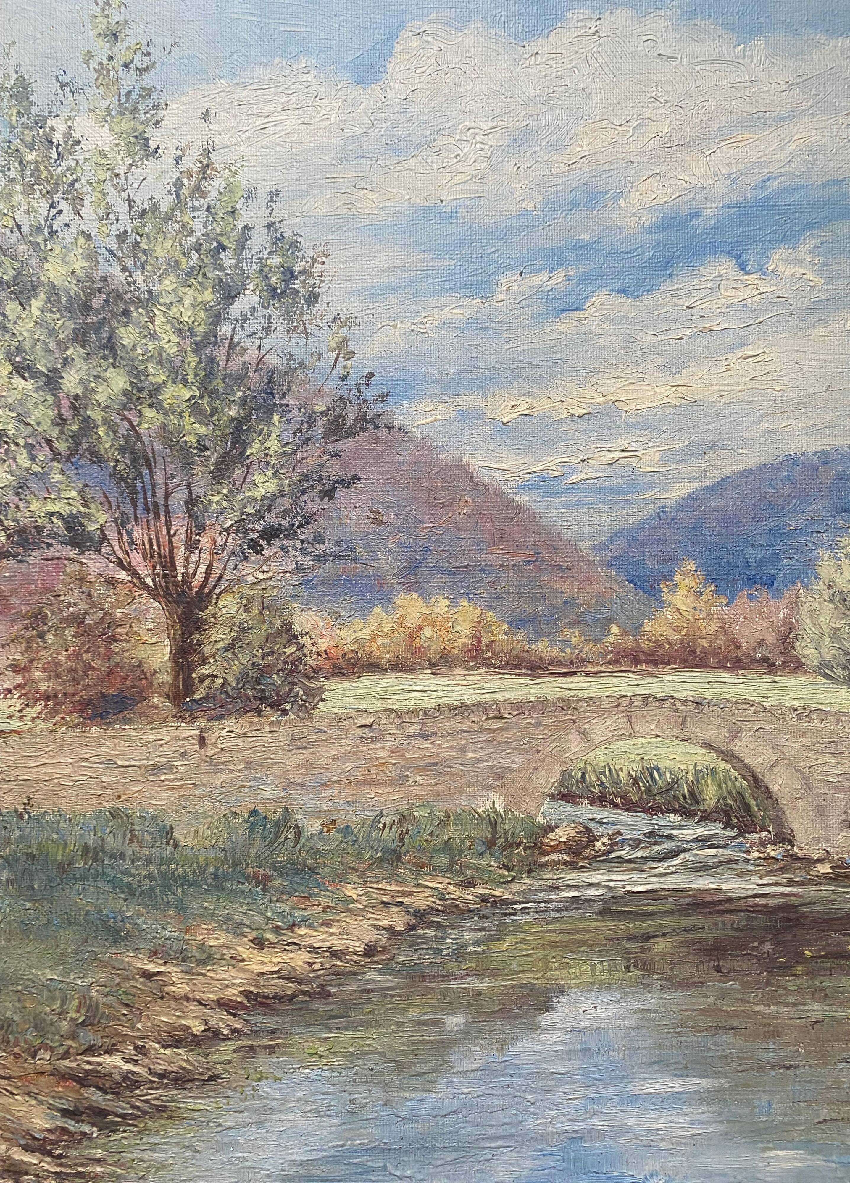 HST painting "Hilly landscape with the river" signed (to be deciphered)