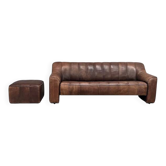 Canapé 3 places vintage De Sede DS44 avec ottoman, années 1970