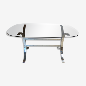 Vintage table in chrome metal and smoked glass