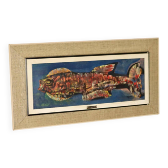 Orignal Swedish Mid-Century Oil On Canvas Painting" Fish " by Bertil Gadö --Vintage & Framed
