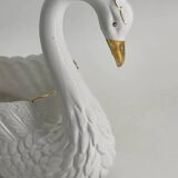 Vintage white and gold ceramic swan planter