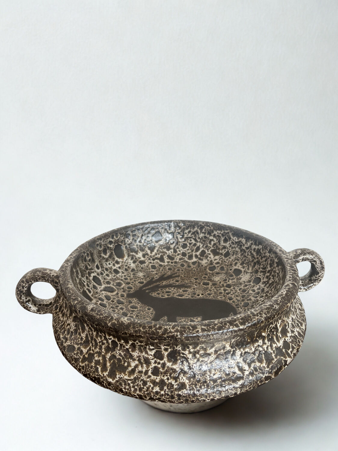 Footed bowl fat lava rock decor 1970