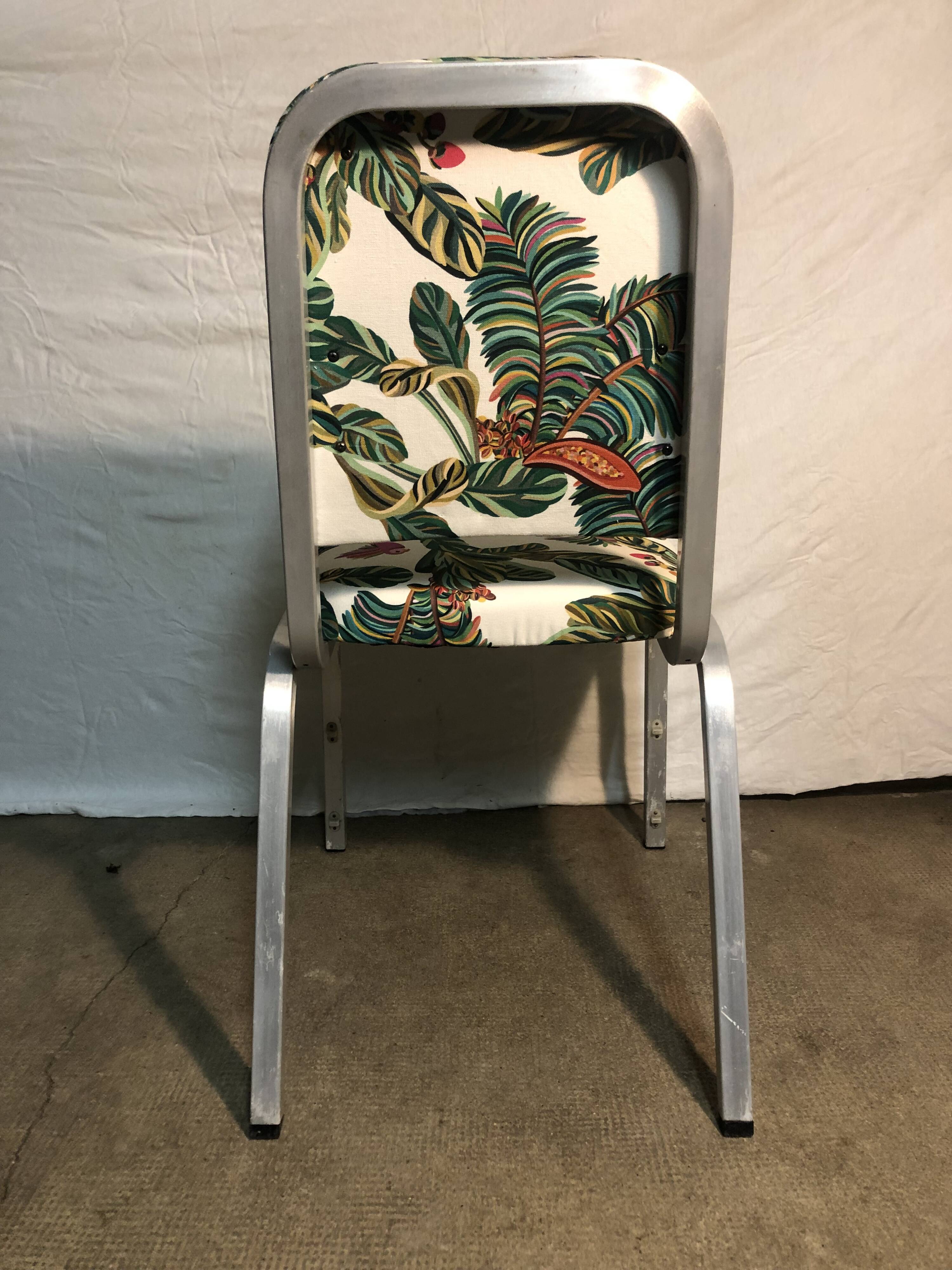 Aluminum chairs covered with Yasmine All overdose multicolor fabric Maison Thevenon arma Burgess