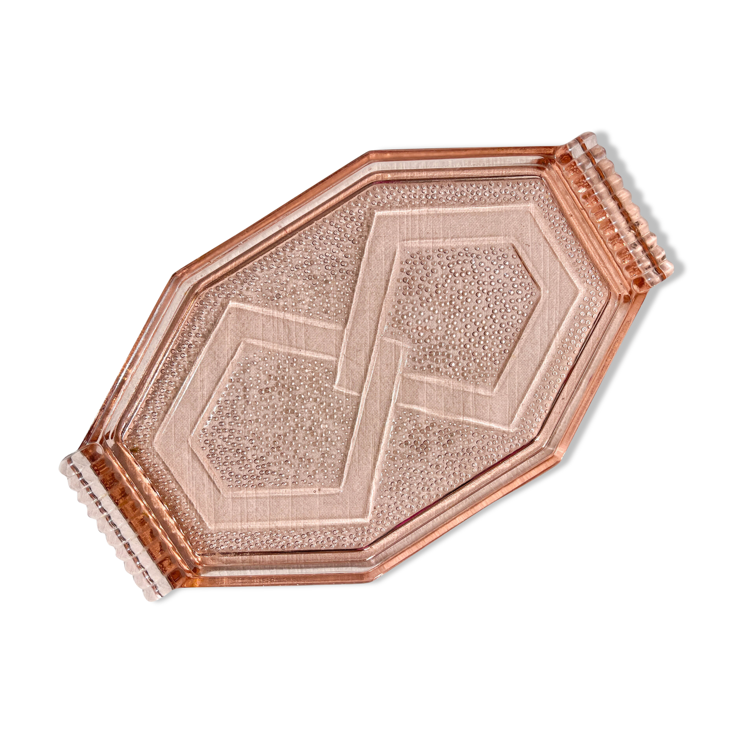 Small art deco pink glass serving trays