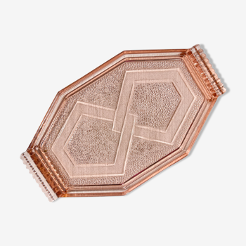 Small art deco pink glass serving trays