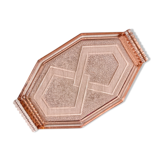 Small art deco pink glass serving trays