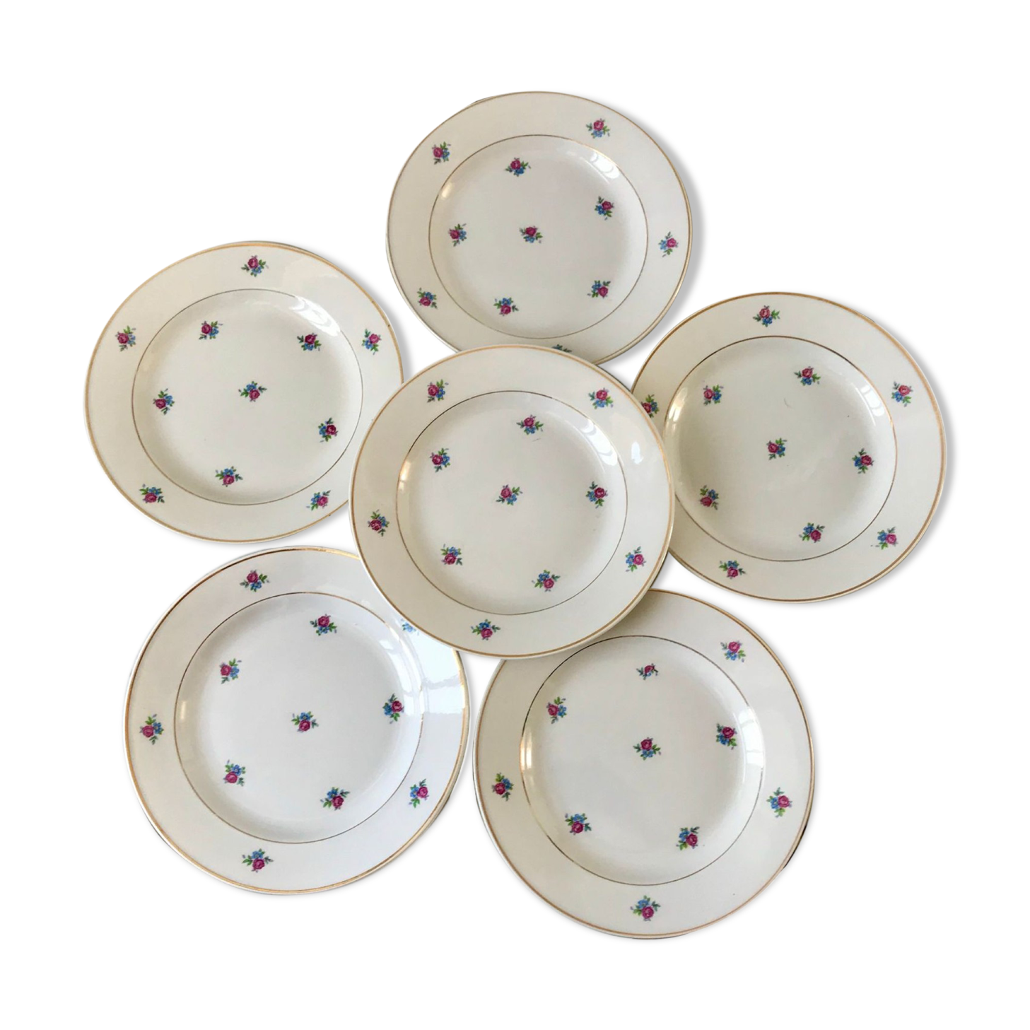 set of 6 dessert plates Digoin Sarreguemines model Floréal years 50-60