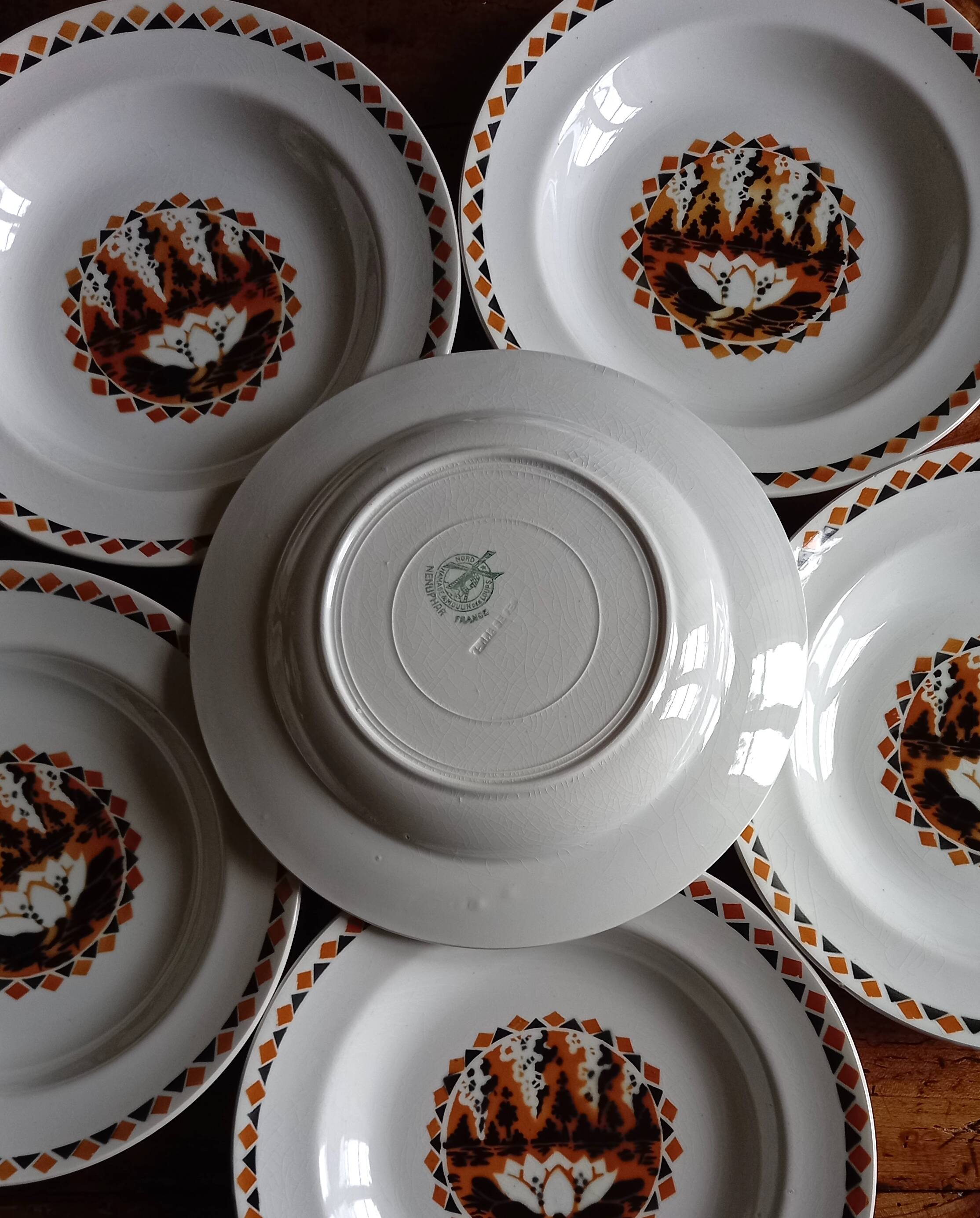 Set of 10 large ironstone plates Art Deco Saint-Amand Water Lily