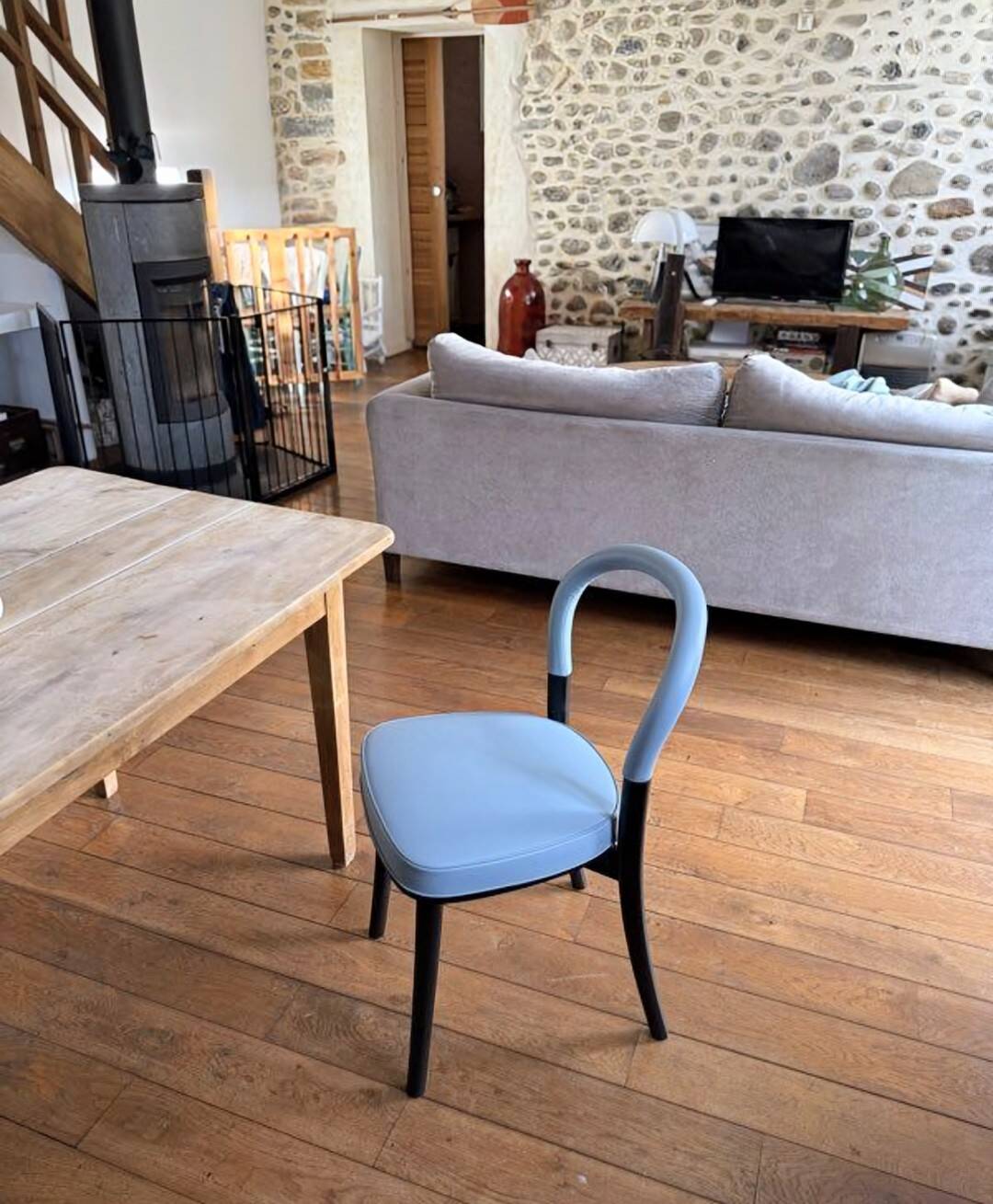Set of 4 Göteborg chairs by Erik Gunnar Asplund for Cassina, blue leather.