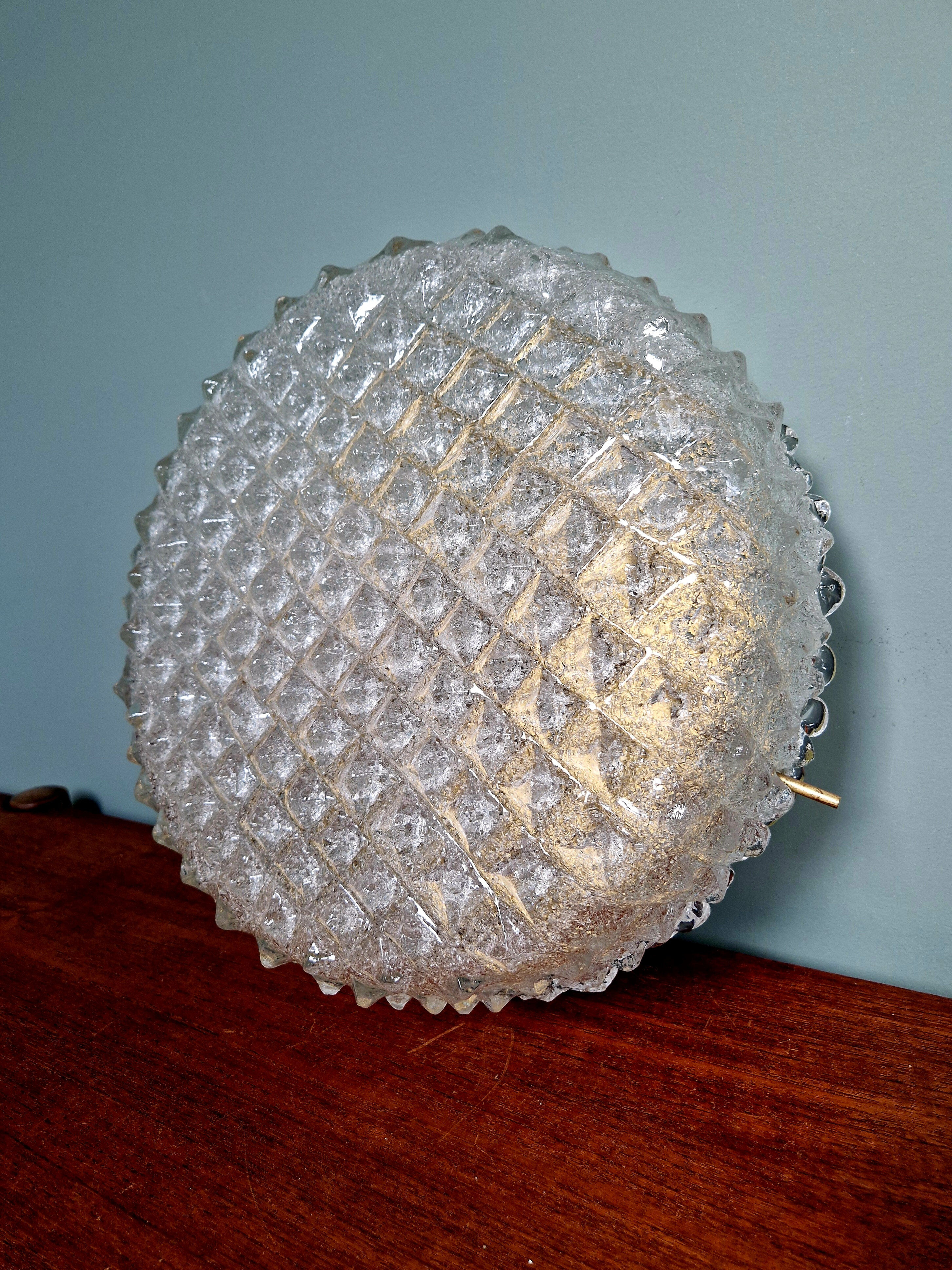 Large brass and frosted glass ceiling light, Hillebrand Lighting, 1970.