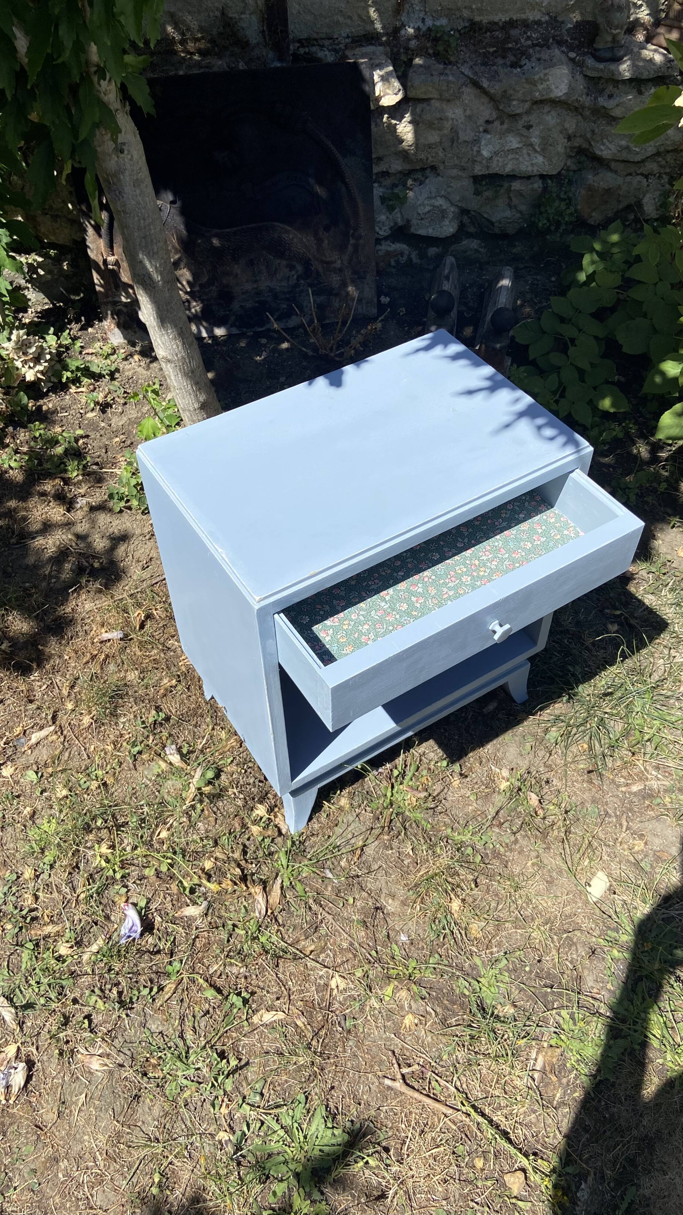 Vintage bedside 1950 gray blue patinated