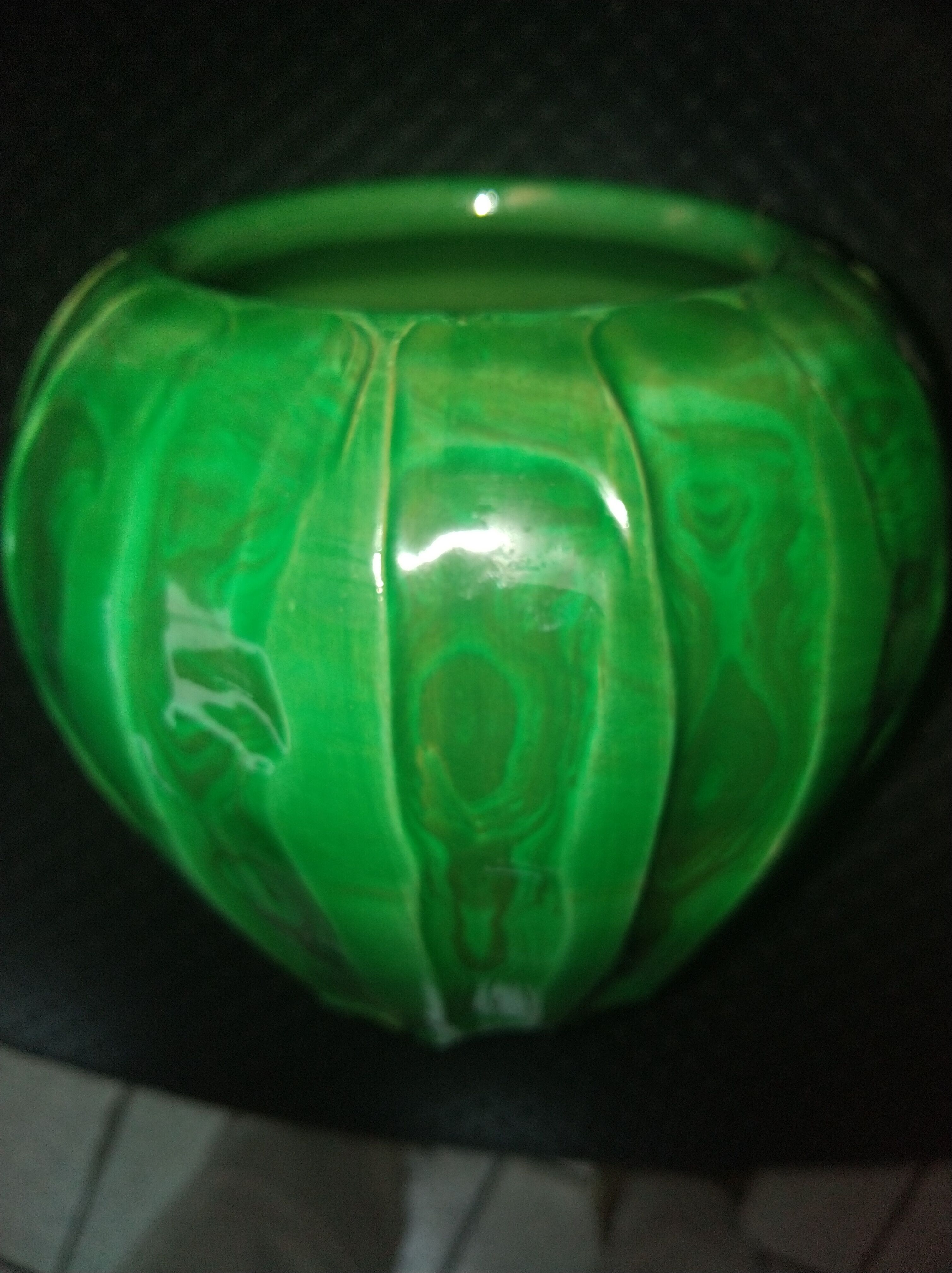 Green ceramic vase with moiré effect, circa 1930