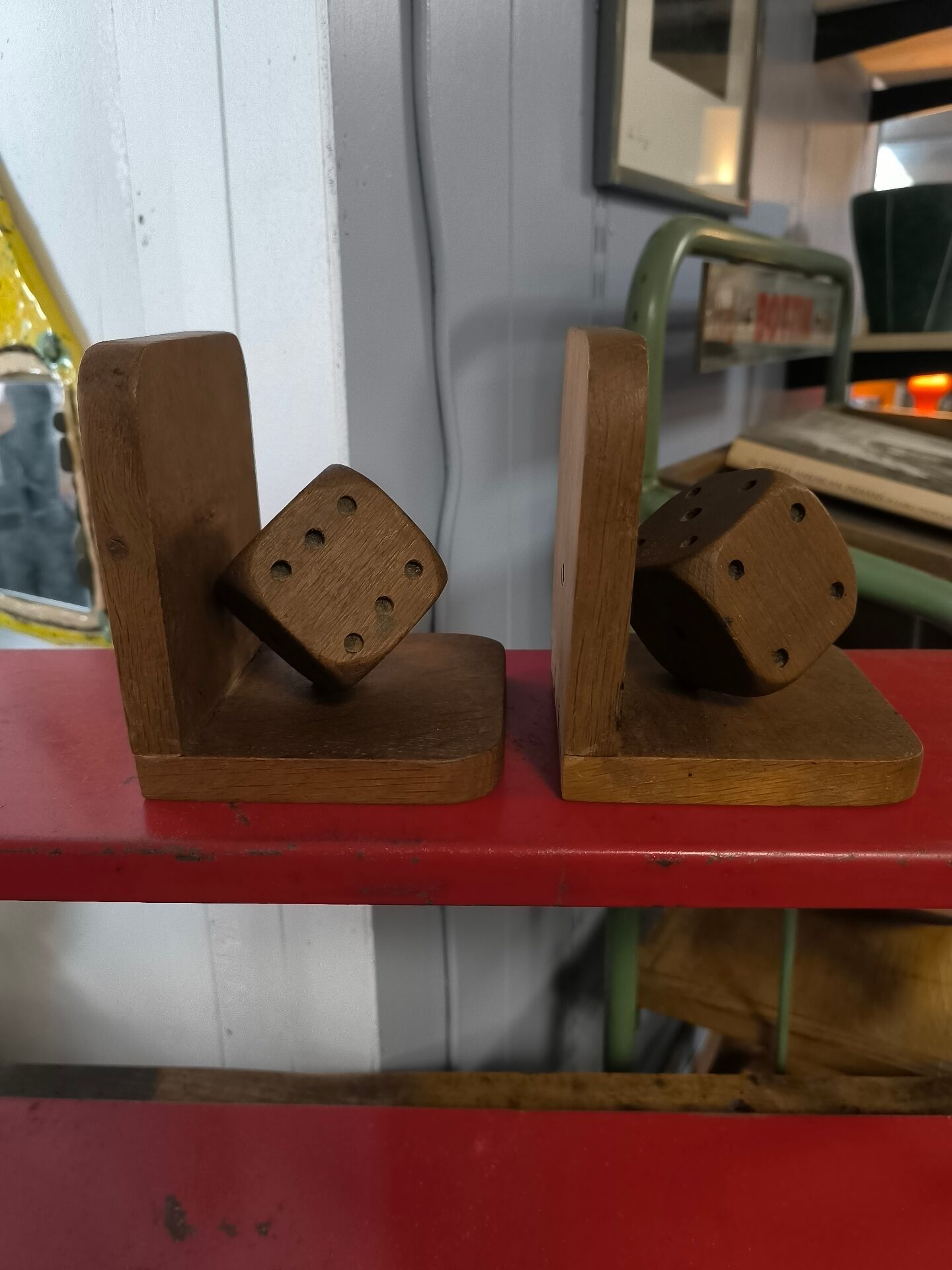 Pair of wooden dice bookends, circa 1960
