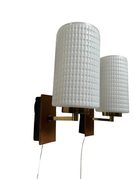 Pair of wood and glass wall sconces