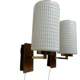 Pair of wood and glass wall sconces