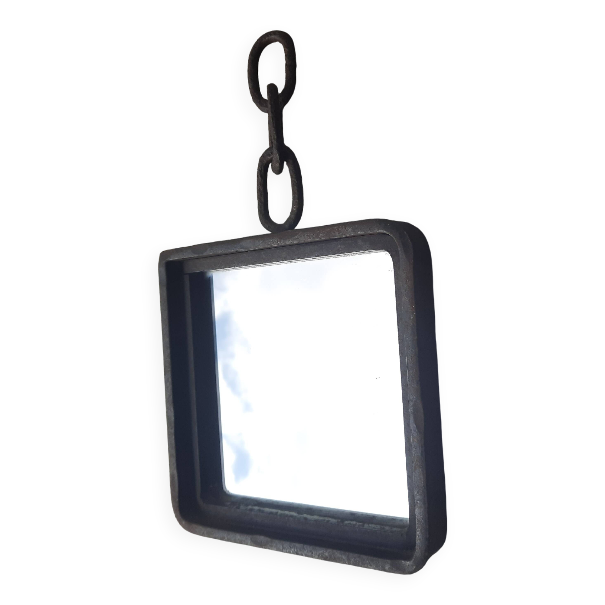 Brutalist cast iron mirror