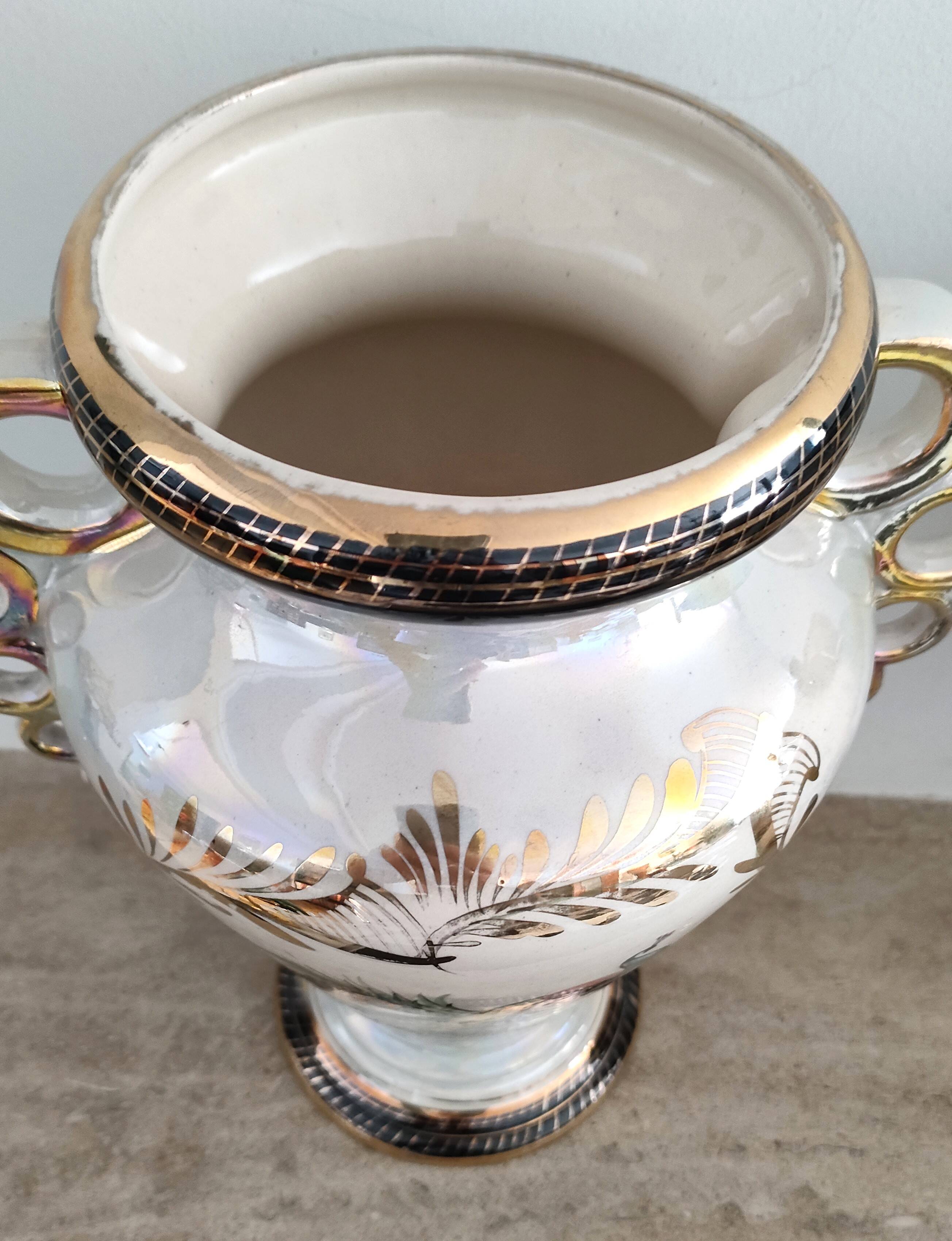 Pair of peacock vases by Hubert Bequet - Pearly ceramic - Belgium - 60s