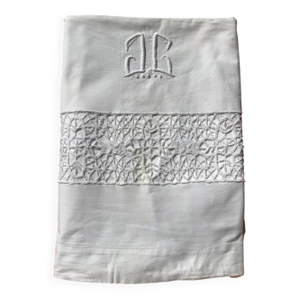 JC embroidered single sheet with crocheted lace