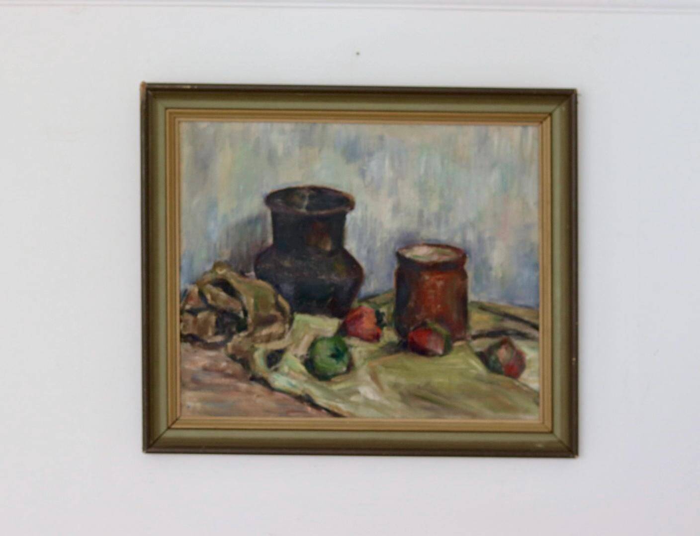 Original Swedish oil on panel "Still Life" vintage and framed.