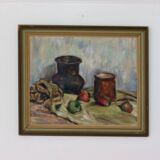 Original Swedish oil on panel "Still Life" vintage and framed.