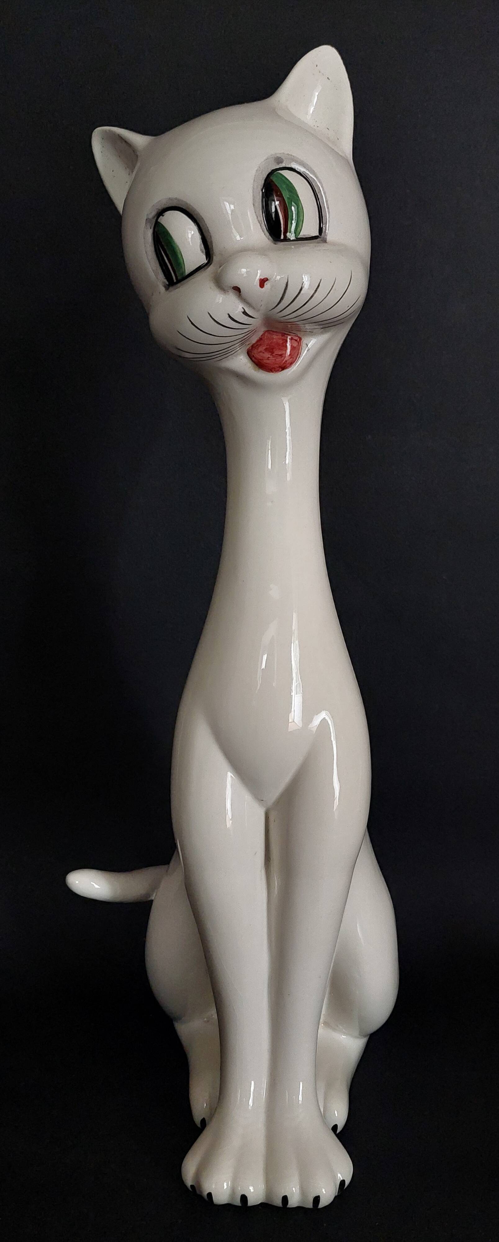 Chat au long cou céramique vintage Cevac France XXème