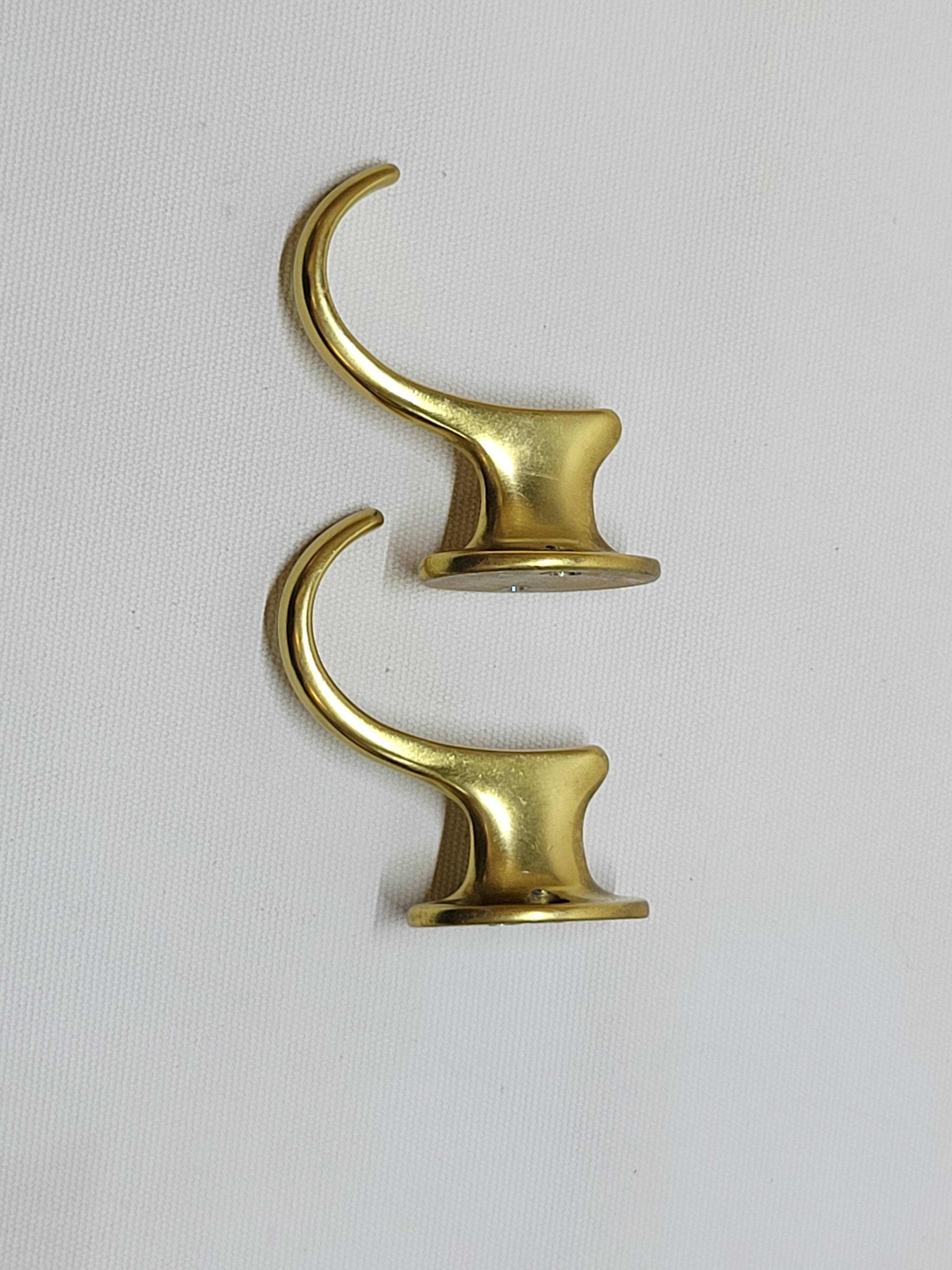Gold-Colored Anodized Aluminum Coat Hooks, 1950s, Set of 2