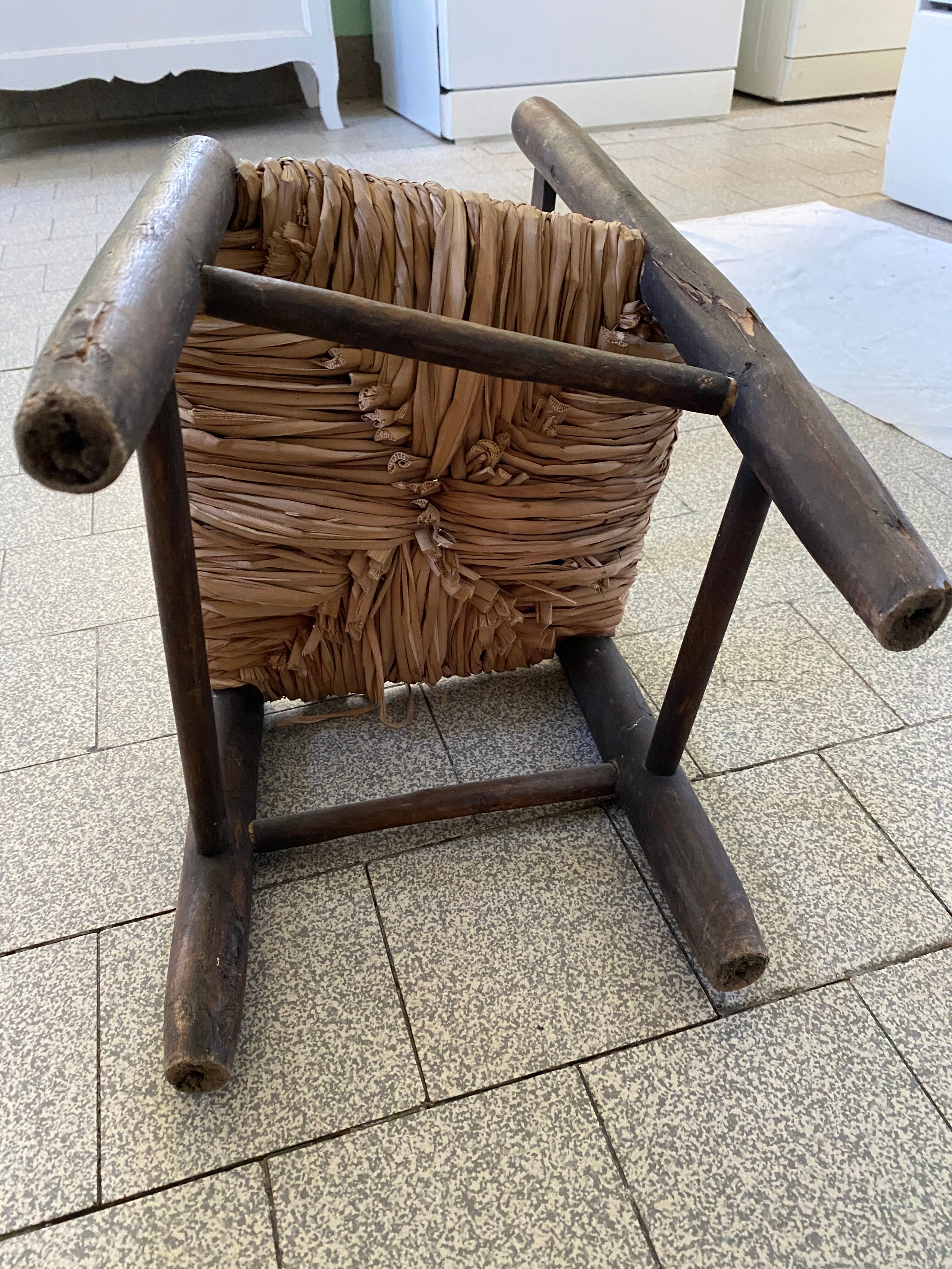 Wooden stool and children's canage