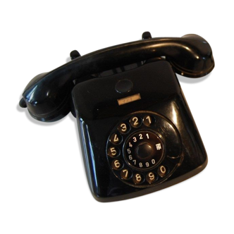 Former telephone black bakelite - cable in fabric - 1959