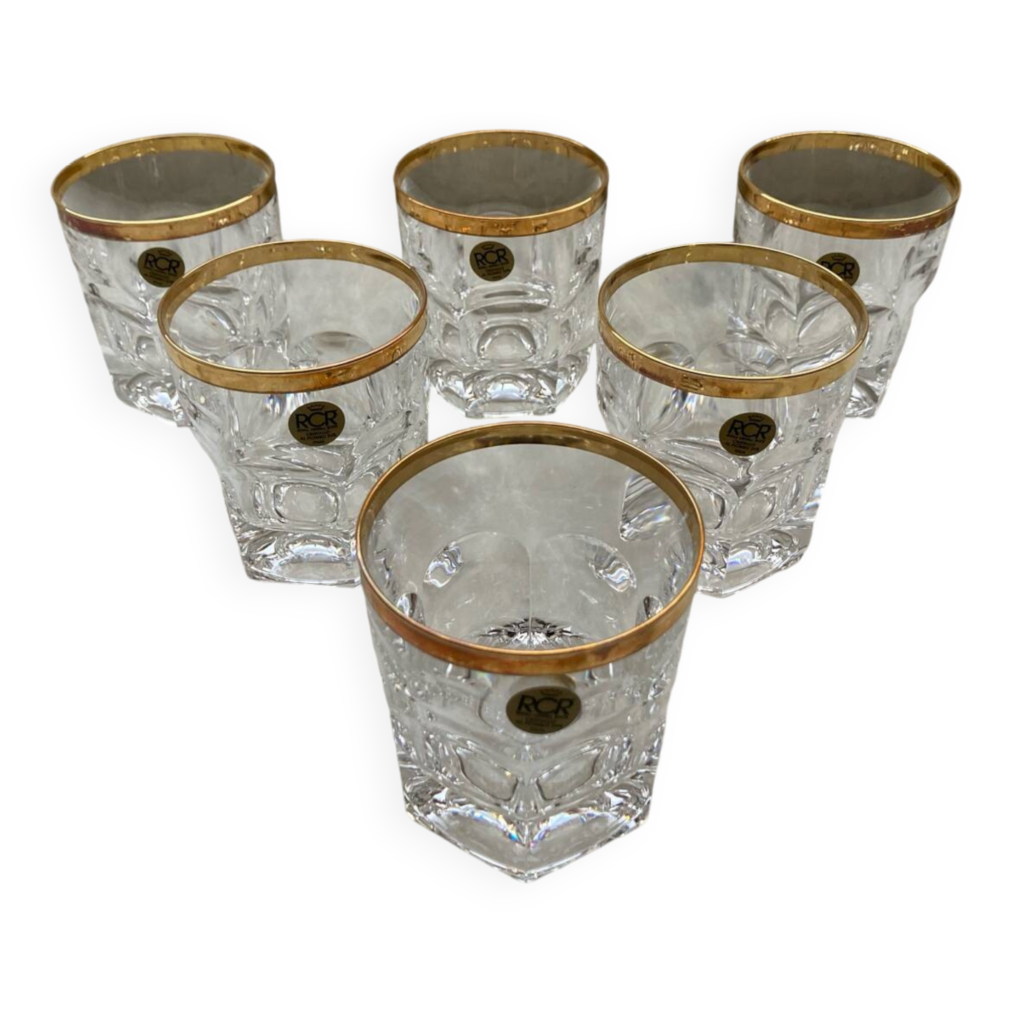 Set of 6 RCR lead crystal whisky glasses, 24% ABV, Italy