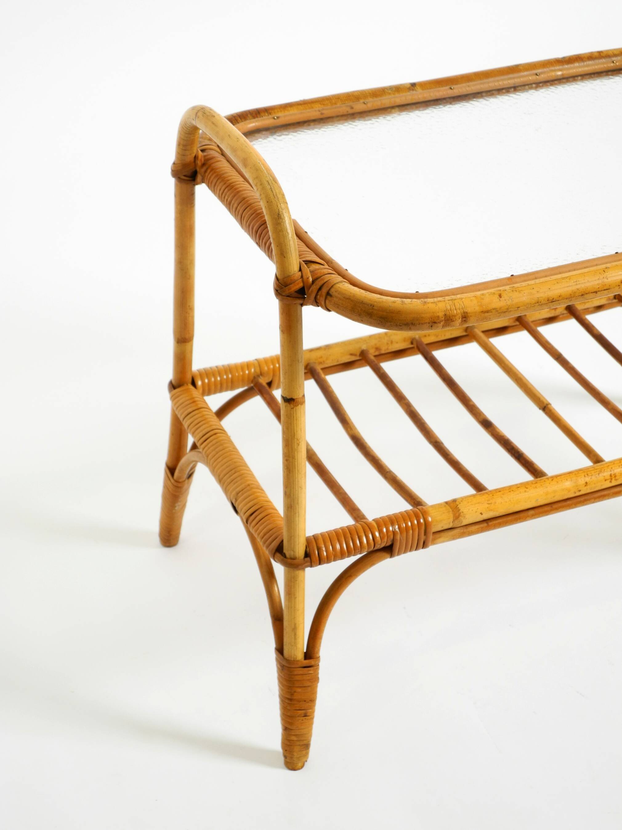 Lovely small Italian 60s bamboo side or coffee table with a iced glass top